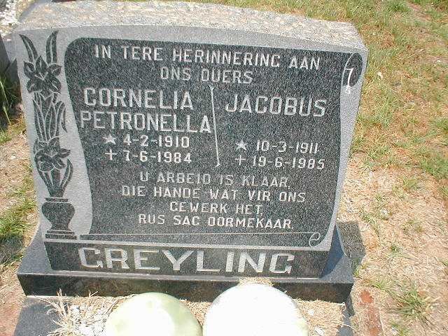 GREYLING Jacobus 1911-1985 &amp; Cornelia Petronella 1910-1984