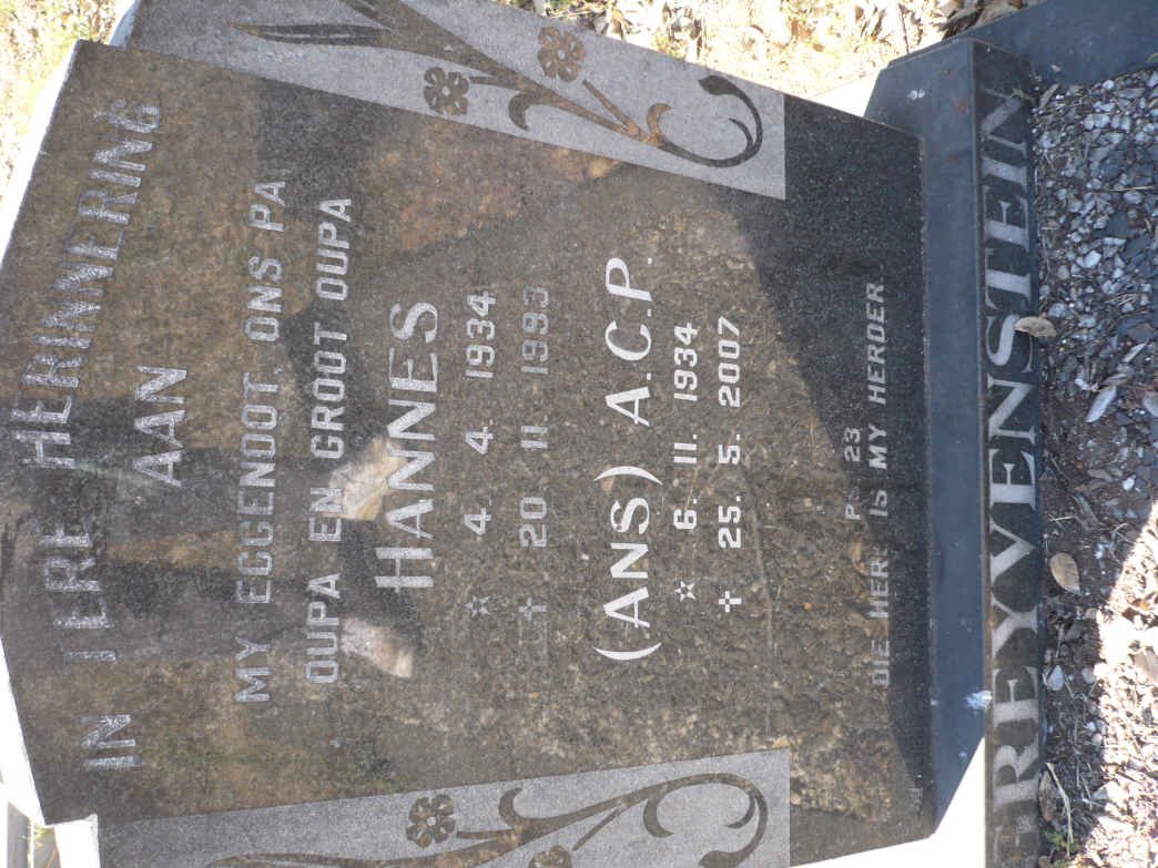 GREYVENSTEIN Hannes 1934-1993 &amp; A.C.P. 1934-2007