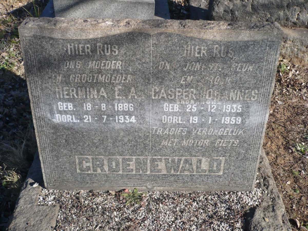 GROENEWALD E.A. 1886-1934 :: BRONKHORST Casper Johannes 1935-1959