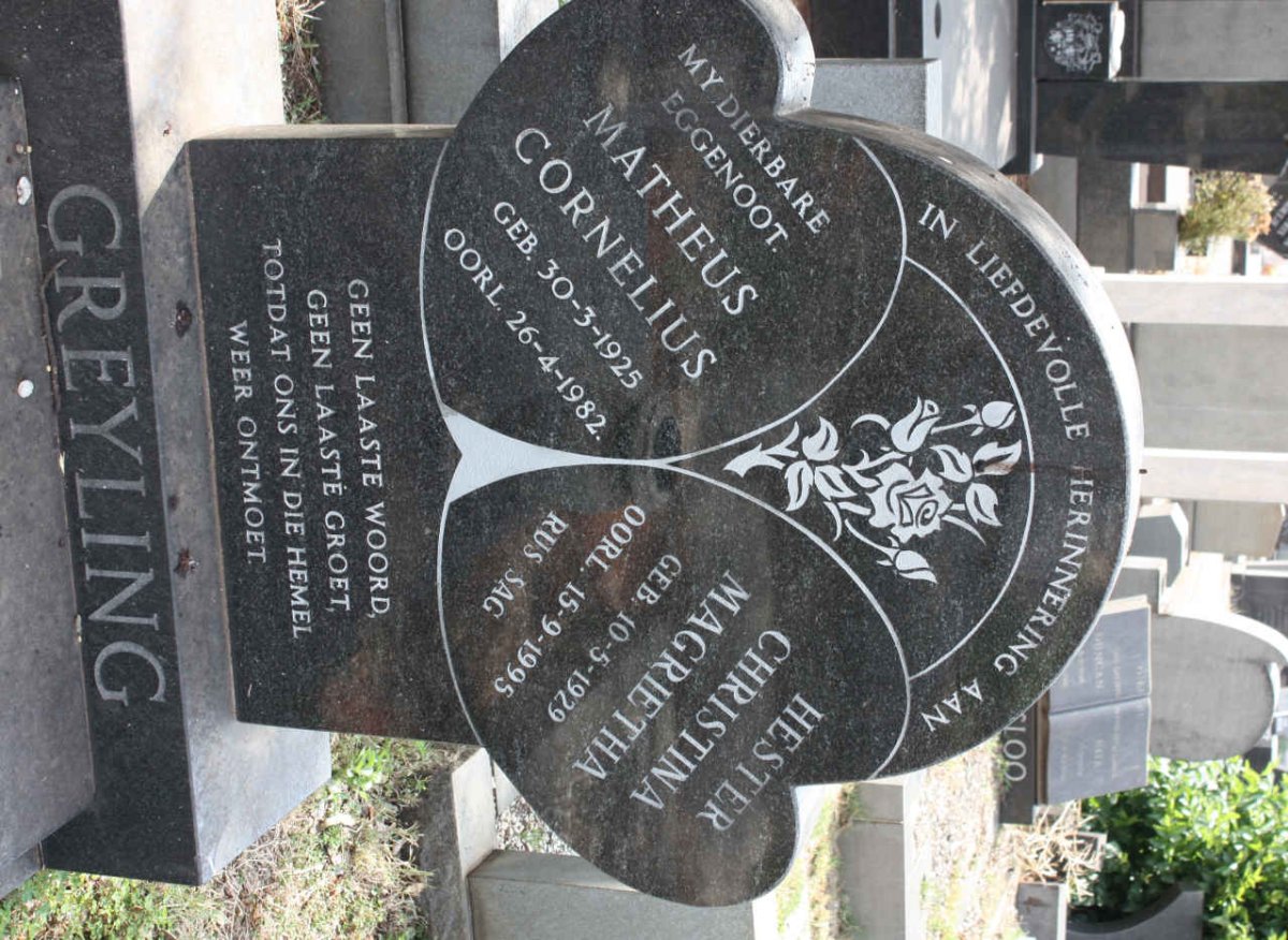 GREYLING Matheus Cornelius 1925-1982 &amp; Hester Christina Magrietha 1929-1995
