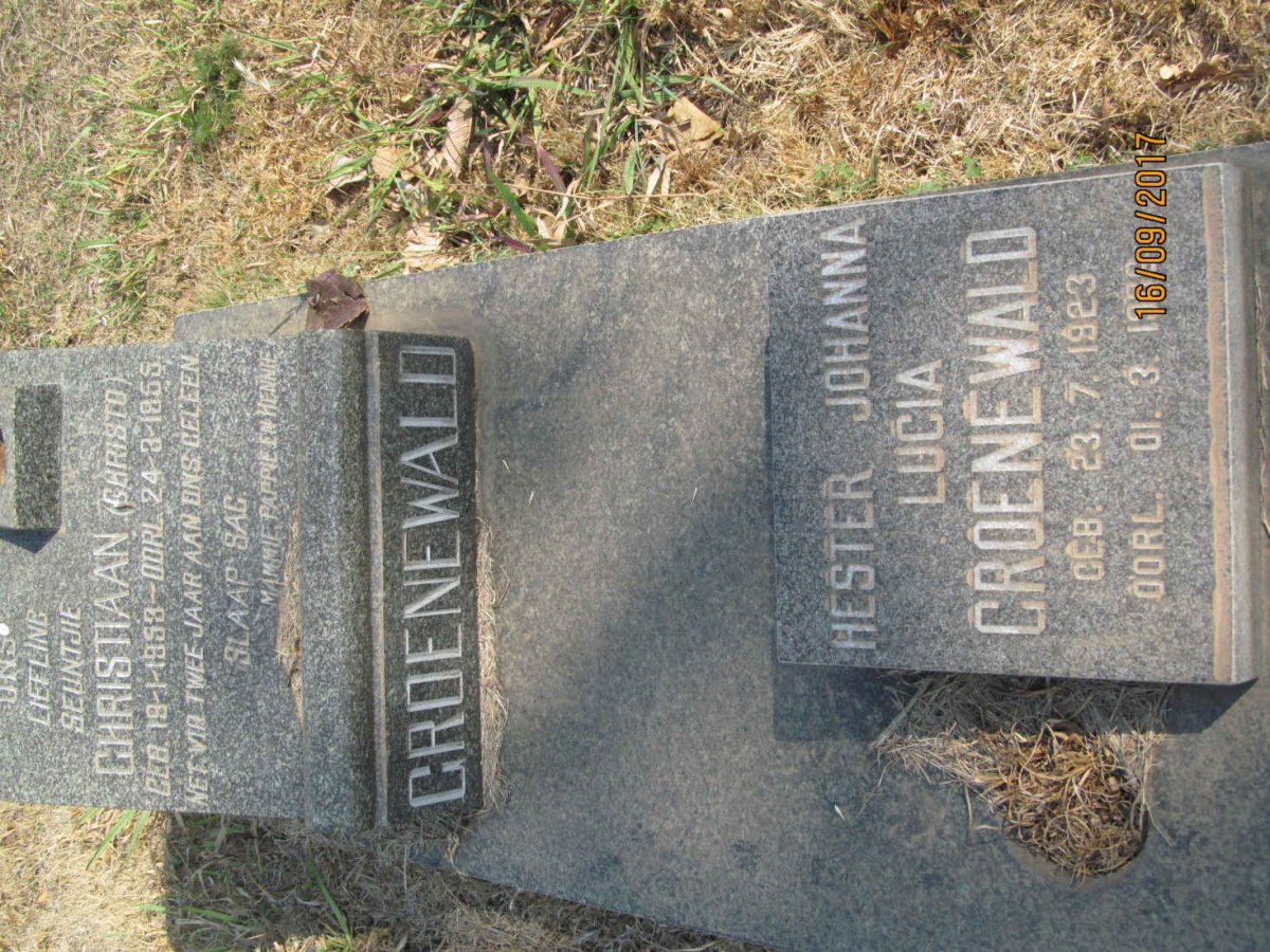 GROENEWALD Hester Johanna Lucia 1923-1986 :: GROENEWALD Christiaan 1953-1955