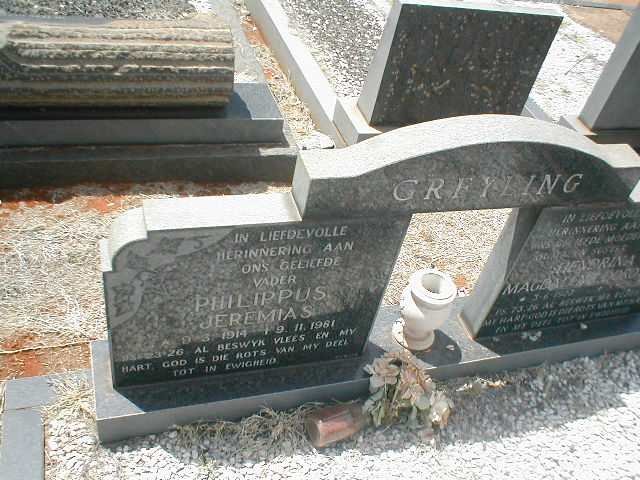 GREYLING Philippus Jeremias 1914-1981 &amp; Hendrina Magdalena 1923-1980