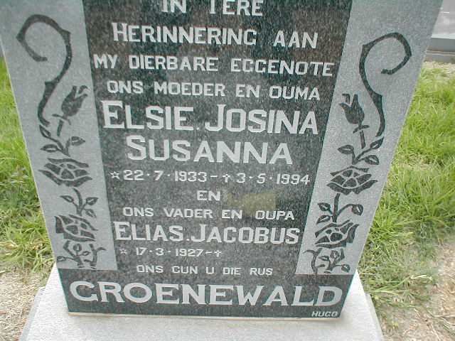 GROENEWALD Elias Jacobus 1927- &amp; Elsie Josina Susanna 1933-1994