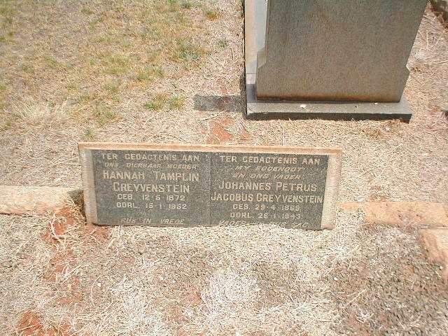 GREYVENSTEIN Johannes Petrus Jacobus 1869-1943 &amp; Hannah Tamplin 1872-1952