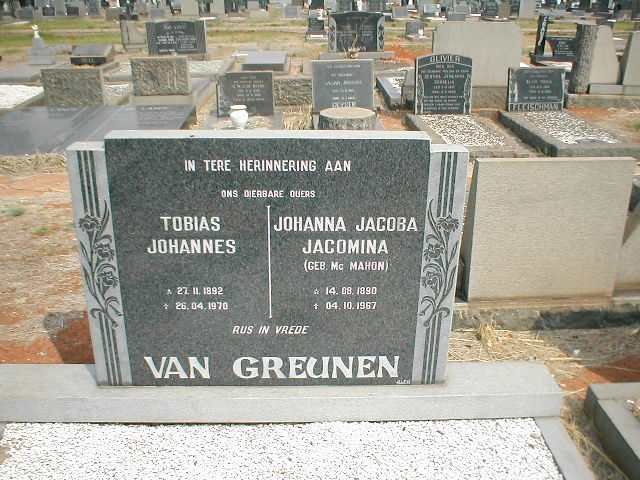 GREUNEN Tobias Johannes, van 1892-1970 &amp; Johanna Jacoba Jacomina Mc MAHON 1890-1967