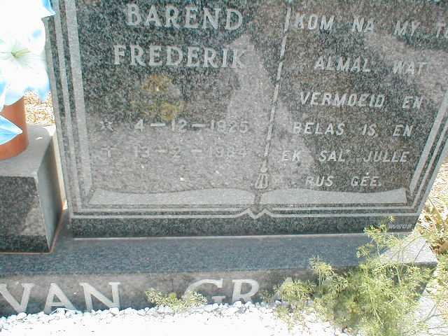 GRAAN Barend Frederik, van 1925-1984