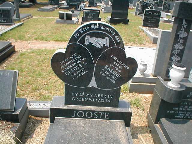 JOOSTE Barend 1928-1995 &amp; Gladys A. 1928-1984