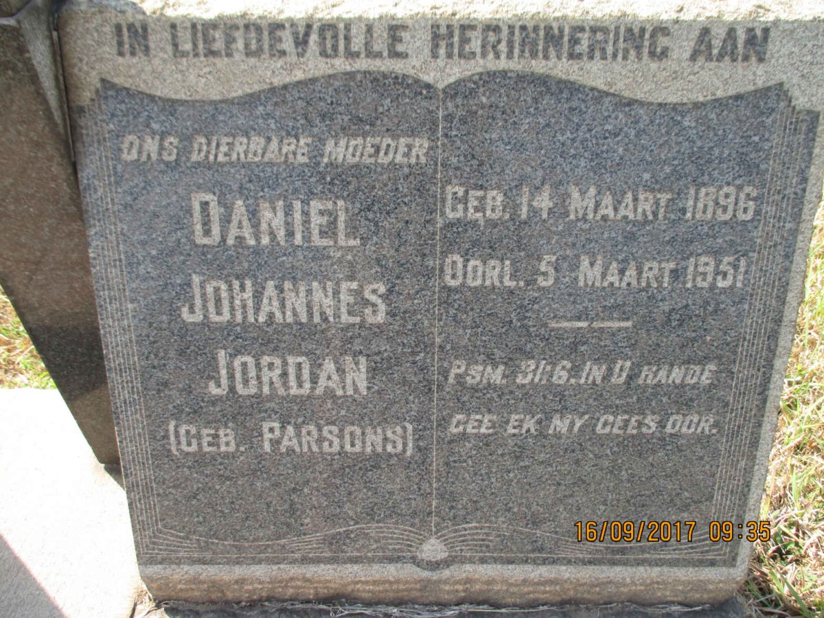 JORDAN David Jacobus Petrus 1888-1954 &amp; Daniel Johannes PARSONS 1896-1951