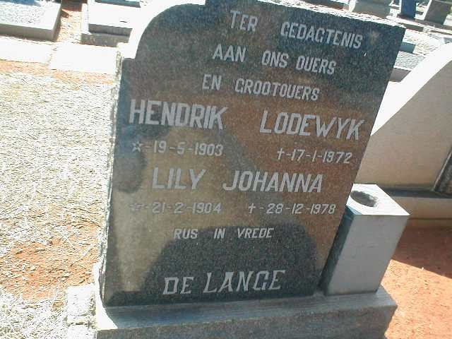 LANGE Hendrik Lodewyk, de 1903-1972 &amp; Lily Johanna 1904-1978