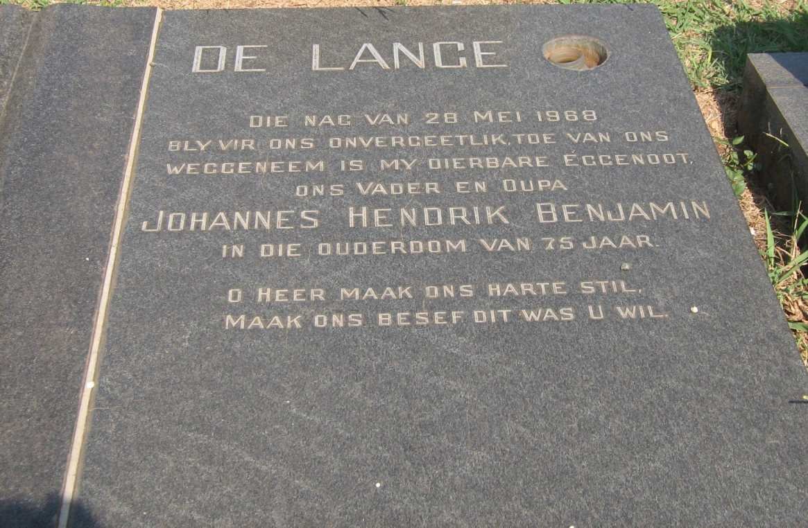LANGE Johannes Hendrik Benjamin, de -1968