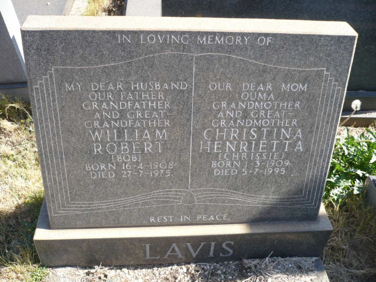 LAVIS William Robert 1908-1975 &amp; Christina Henrietta 1909-1995