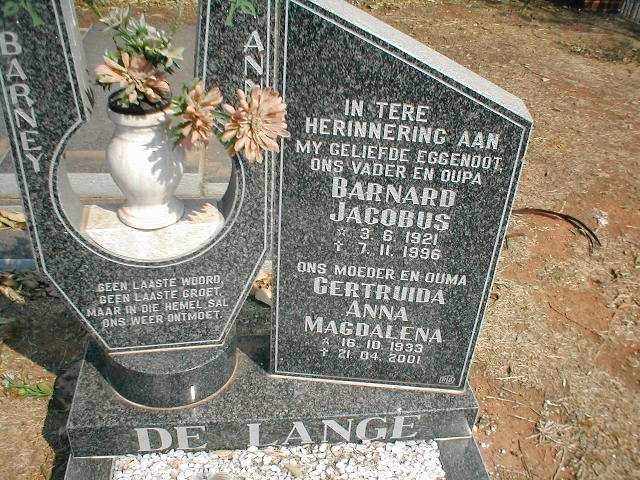 LANGE Barnard Jacobus, de 1921-1996 &amp; Gertruida Anna Magdalena 1933-2001