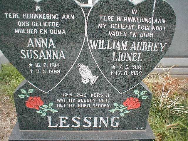 LESSING William Aubrey Lionel 1918-1993 &amp; Anna Susanna 1914-1999