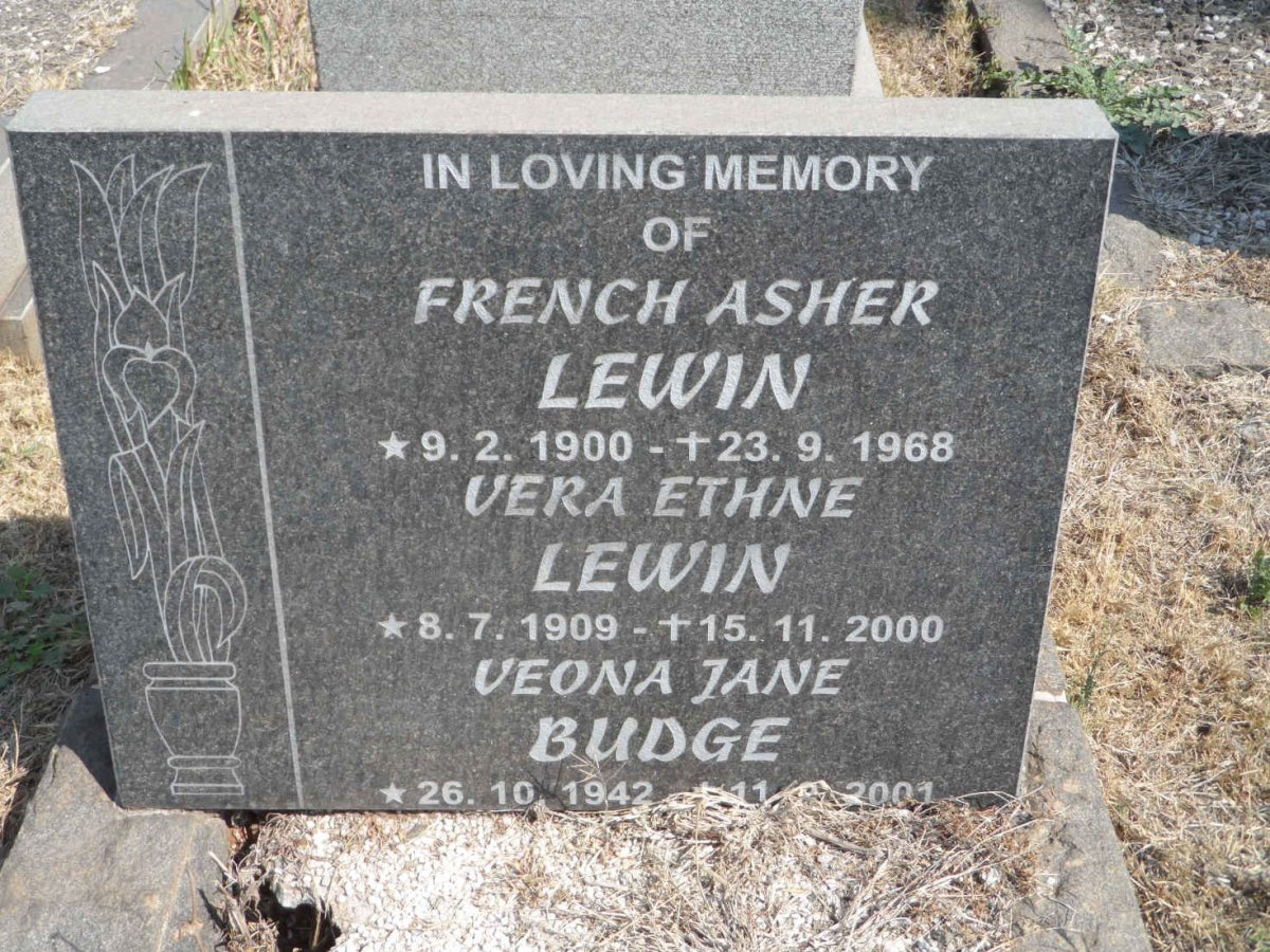 LEWIN French Asher 1900-1968 &amp; Vera Ethne 1909-2000 :: BUDGE Veona Jane 1942-2001