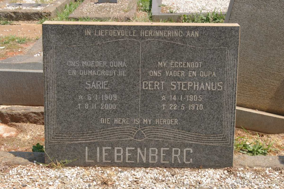 LIEBENBERG Gert Stephanus 1905-1970 &amp; Sarie 1909-2000