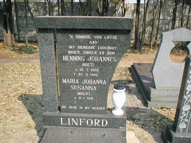 LINFORD Henning Johannes 1939-1996 &amp; Maria Johanna Susanna 1941-