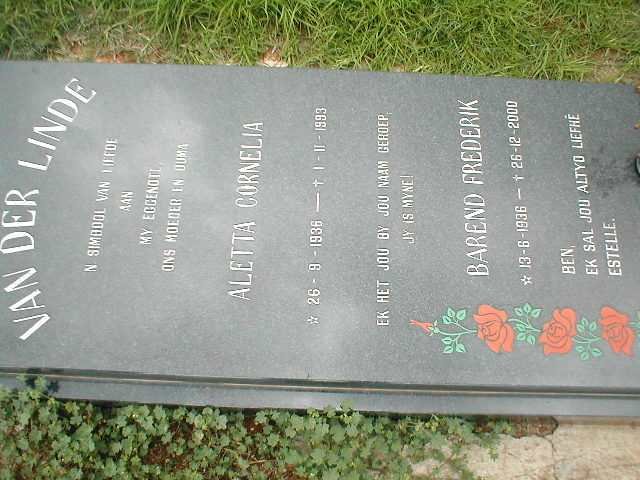 LINDE Barend Frederik, van der 1936-2000 &amp; Aletta Cornelia 1936-1993