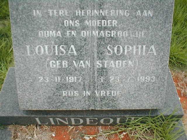 LINDEQUE Louisa Sophia nee VAN STADEN 1917-1993