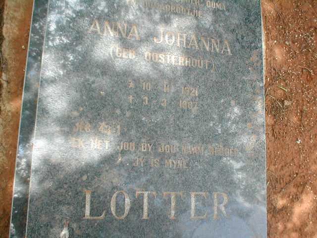 LÖTTER Anna Johanna nee OOSTERHOUT 1921-1987