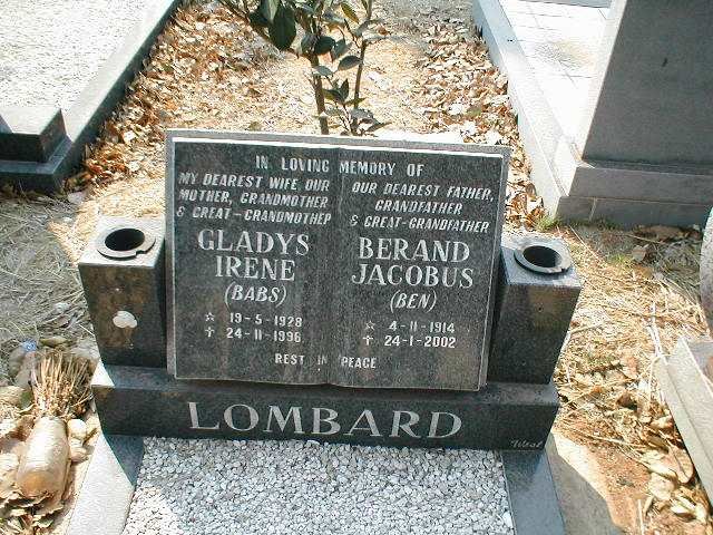 LOMBARD Berand Jacobus 1914-2002 &amp; Gladys Irene 1928-1996
