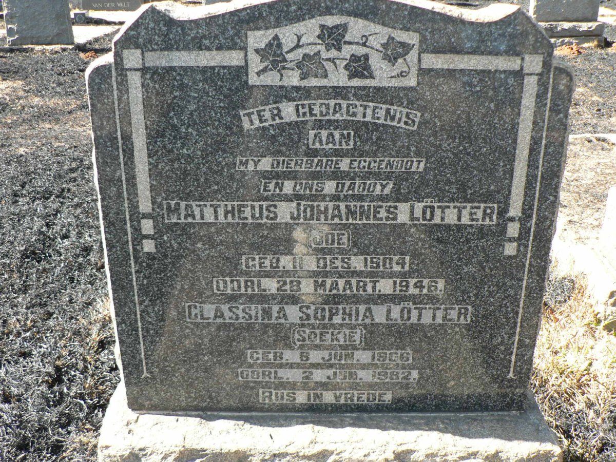 LÖTTER Mattheus Johannes 1904-1946 &amp; Classina Sophia 1906-1982