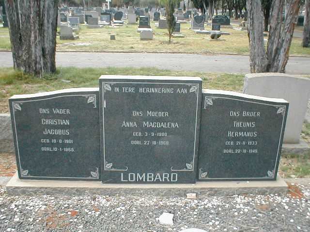 LOMBARD Christian Jacobus 1901-1965 &amp; Anna Magdalena 1900-1960 :: LOMBARD Theunis Hermanus 1933-1949