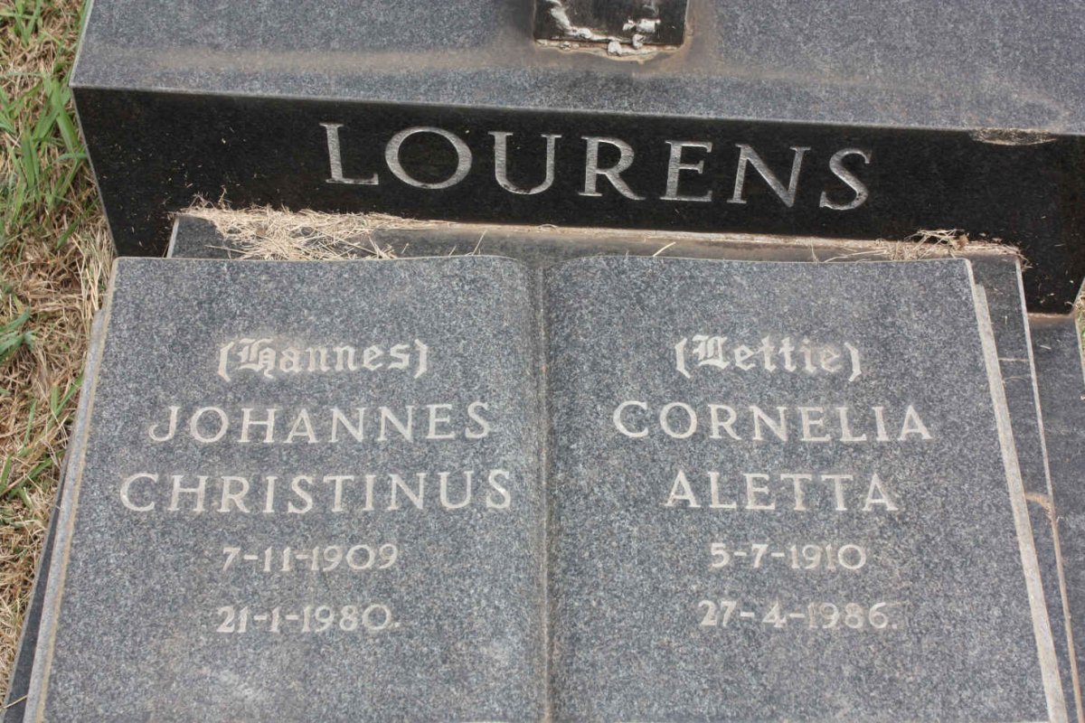 LOURENS Johannes Christinus 1909-1980 &amp; Cornelia Aletta 1910-1986