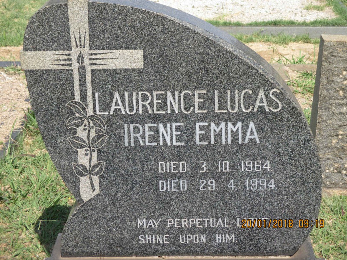LUCAS Laurence -1964 &amp; Irene Emma -1994
