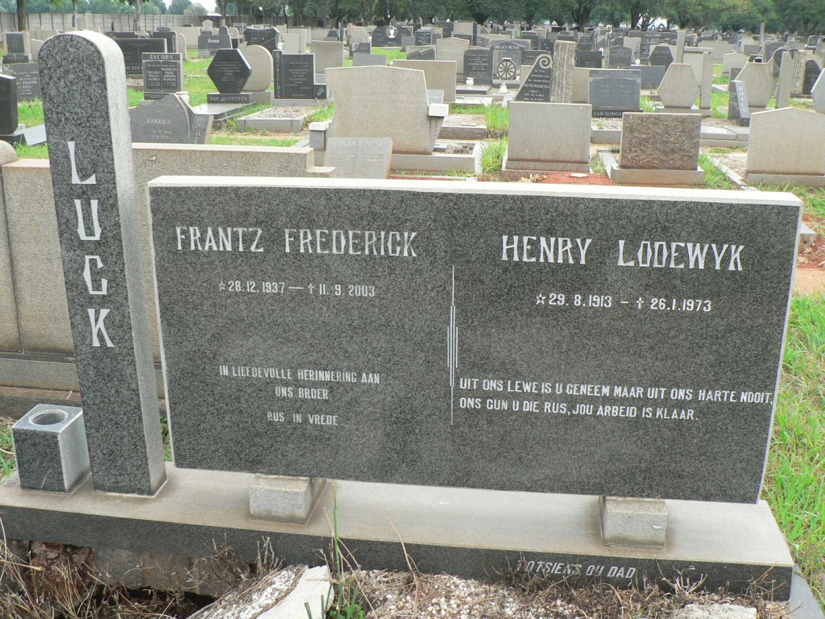 LUCK Henry Lodewyk 1913-1973 :: LUCK Frantz Frederick 1937-2003