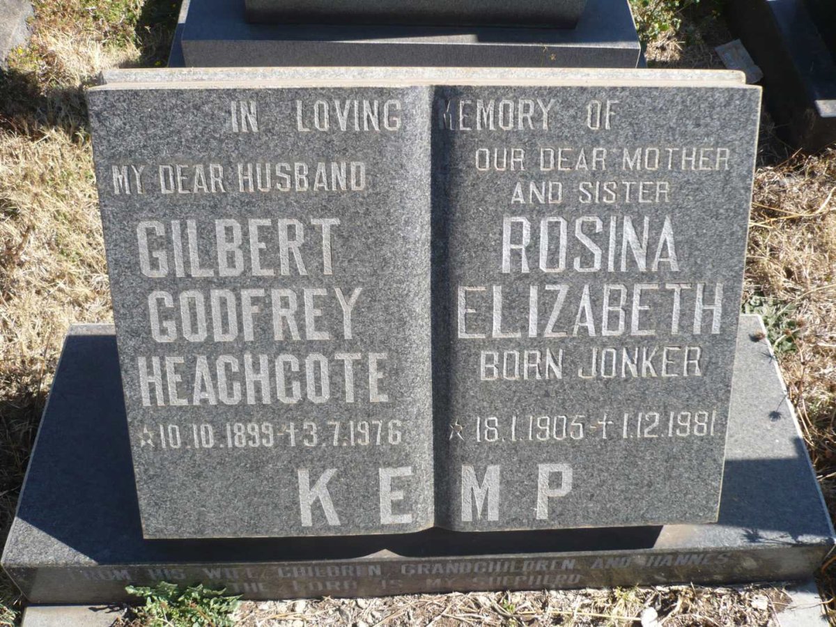 KEMP Gilbert Godfrey Heachcote 1899-1976 &amp; Rosina Elizabeth JONKER 1905-1981