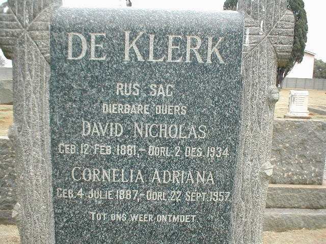 KLERK David Nicholas, de 1881-1934 &amp; Cornelia Adriana 1887-1957