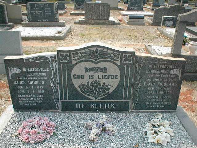 KLERK David Nicolaas, de 1916-1966 &amp; Alice Ursula 1923-2001