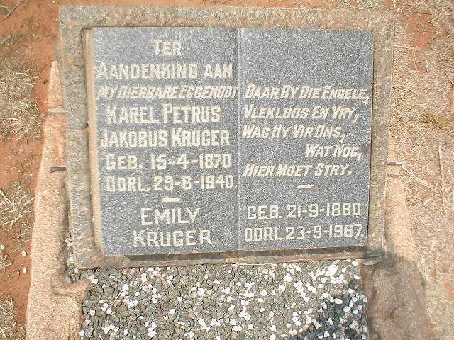 KRUGER Karel Petrus Jakobus 1870-1940 &amp; Emily 1880-1967