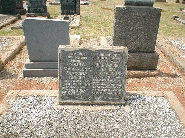 KRUGER Dirk Jakobus 1873-1945 &amp; Maria Magdalena Francina 1883-1961