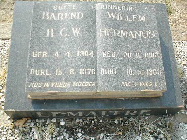 MAITRE Willem Hermanus, le 1902-1965 &amp; Barend H. C. W. 1904-1976