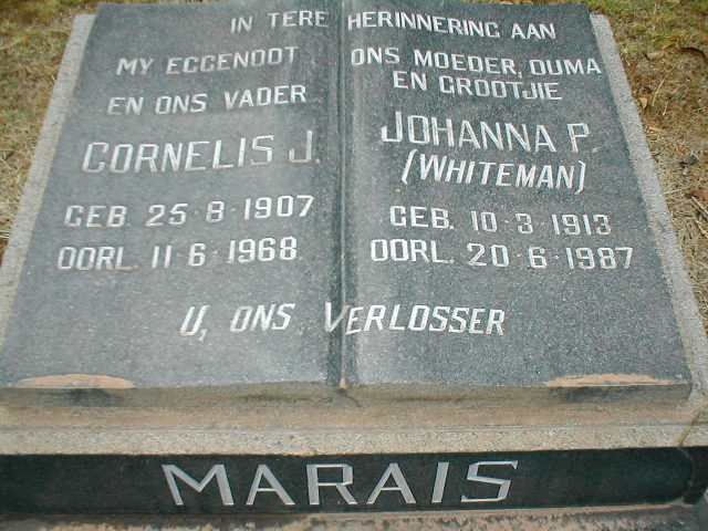 MARAIS Cornelis J. 1907-1968 &amp; Johanna P. WHITEMAN 1913-1987