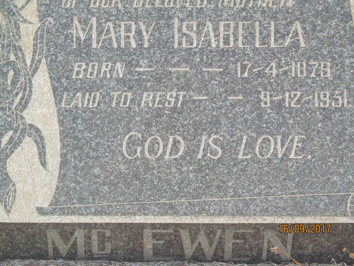 McEWEN Mary Isabella 1879-1951 :: HOLMES George 1908-1981 &amp; Ruth Carlyle 1909-1991