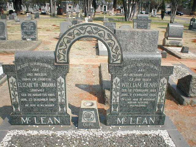 McLEAN William Henry 1896-1955 &amp; Elizabeth Johanna BREWIS 1905-1983