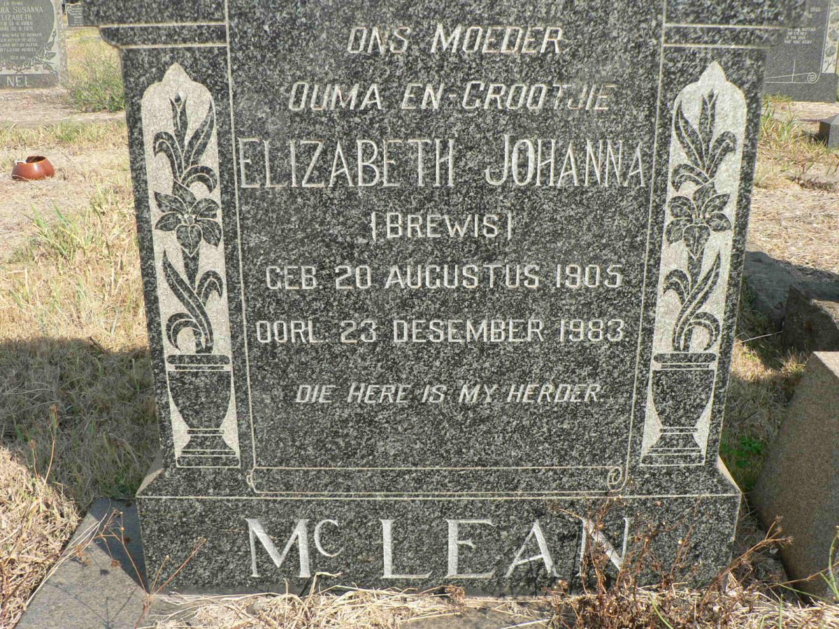 McLEAN Elizabeth Johanna nee BREWIS 1905-1983