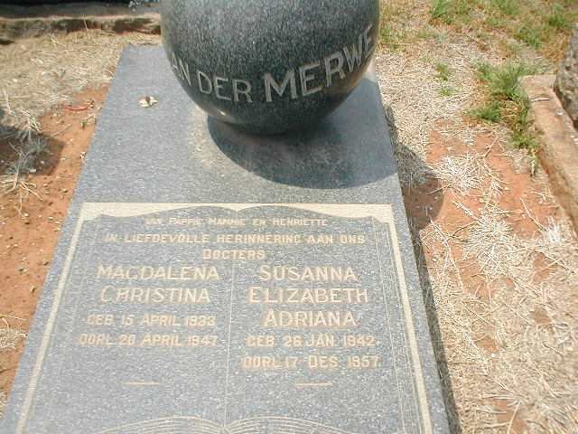 MERWE Magdalena Christina, van der 1933-1947 :: VAN DER MERWE Susanna Elizabeth Adriana 1942-1957