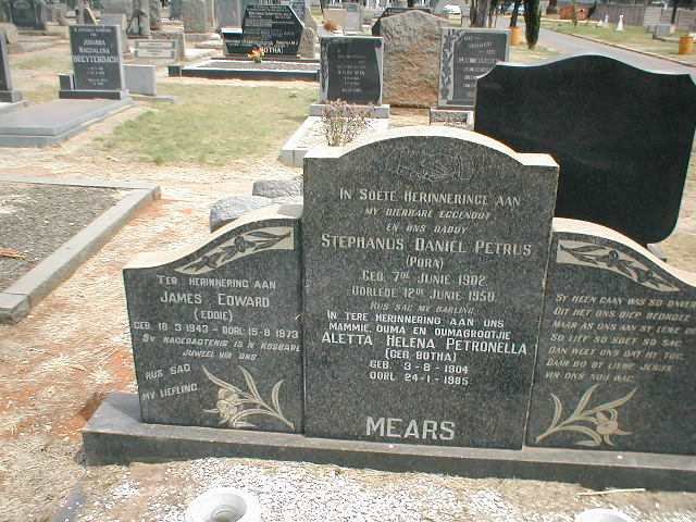 MEARS Stephanus Daniel Petrus 1902-1950 &amp; Aletta Helena Petronella BOTHA 1904-1985 :: MEARS James Edward 1943-1973