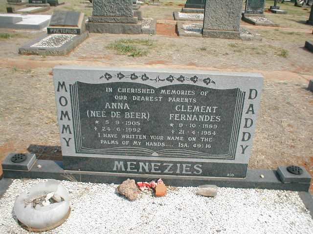 MENEZIES Clement Fernandes 1889-1954 &amp; Anna de BEER 1905-1992