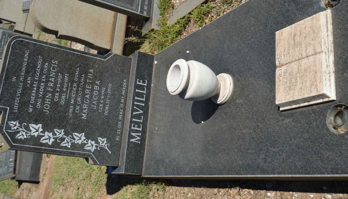 MELVILLE John Francis 1907-1977 &amp; Margaretha Jacoba 1912-2000 :: PIETERSE Ferdinand Petrus 1960-1999