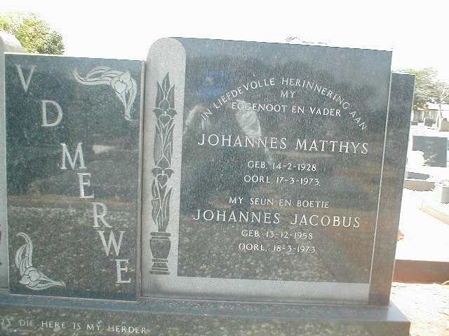 MERWE Johannes Matthys, v.d. 1928-1973 ::  V.D. MERWE Johannes Jacobus 1958-1973