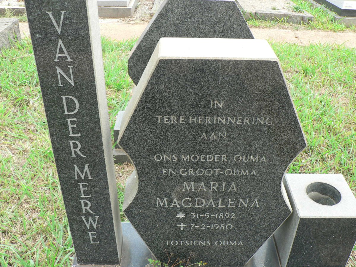 MERWE Maria Magdalena, van der 1892-1980