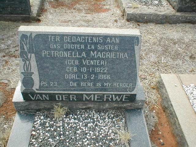 MERWE Petronella Magrietha, van der nee VENTER 1922-1966