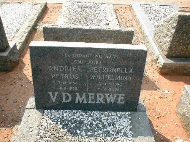 MERWE Andries Petrus, v.d. 1884-1955 &amp; Petronella Wilhelmina 1890-1961