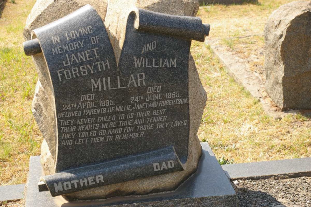 MILLAR William -1955 &amp; Janet Forsyth -1935 