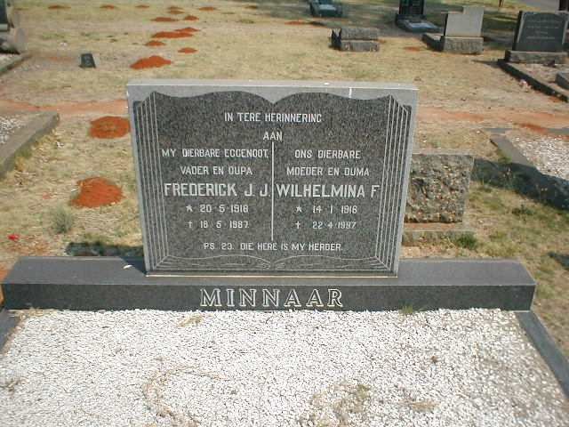 MINNAAR Frederick J.J. 1918-1987 &amp; Wilhelmina F. 1916-1997