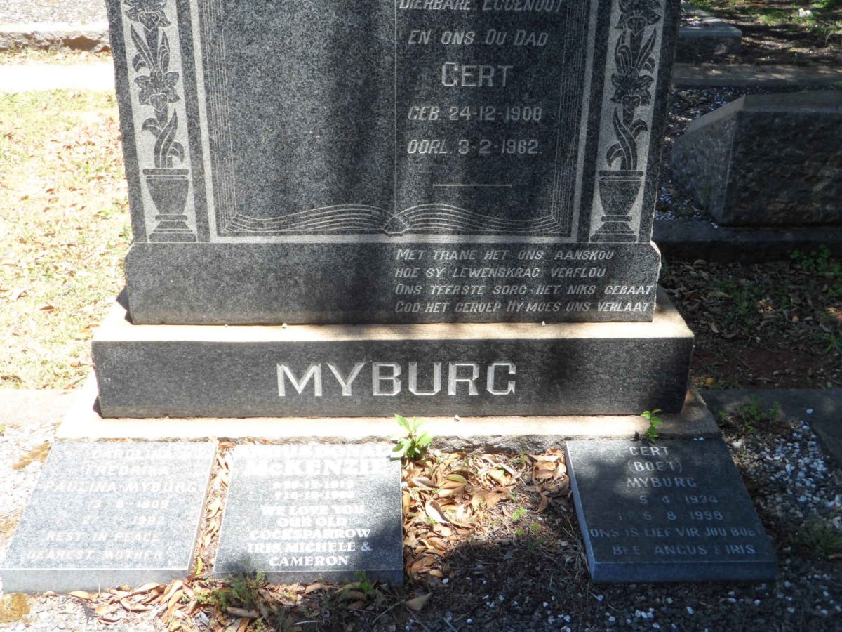 MYBURG Gert 1900-1962 :: MYBURG Carolina Fredrika Paulina 1909-1992 :: McKENZIE Angus Donald 1919-1998